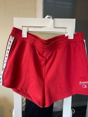 Champion Red Women’s Athletic Shorts with Side Logo Tape